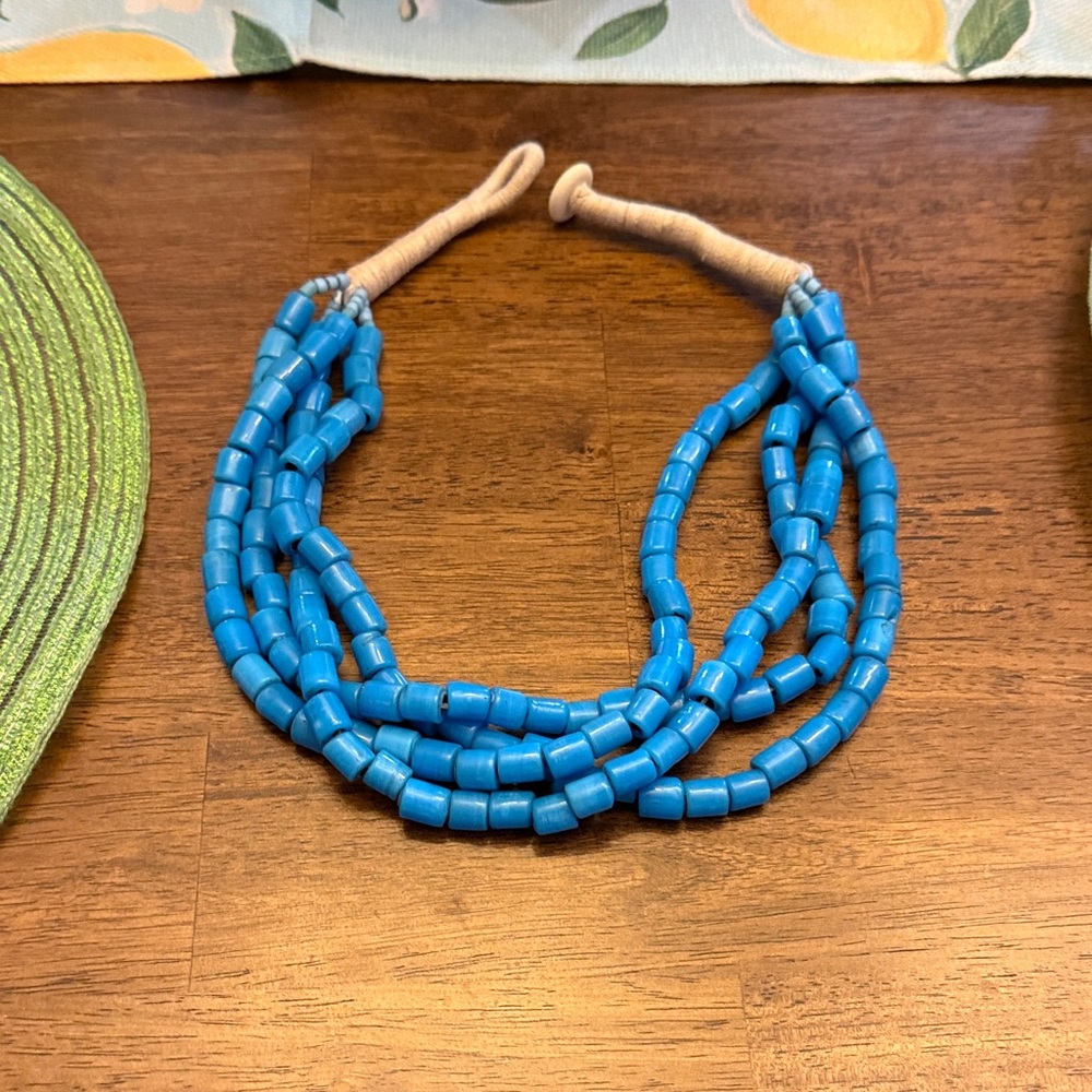 Blue Beaded Necklace brand twine and twig worn once